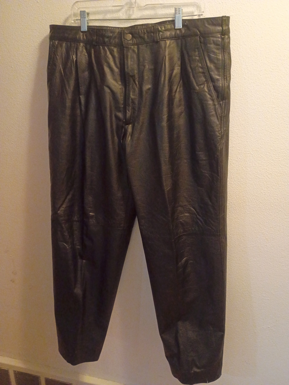 Men's Black Leather Pants - Classic Slim Taper
